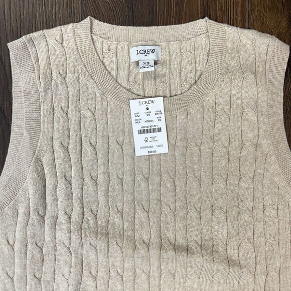 NEW J.CREW Cable Knit Cotton Sweater Shell Women Small In Khaki BY476 - Picture 2 of 5
